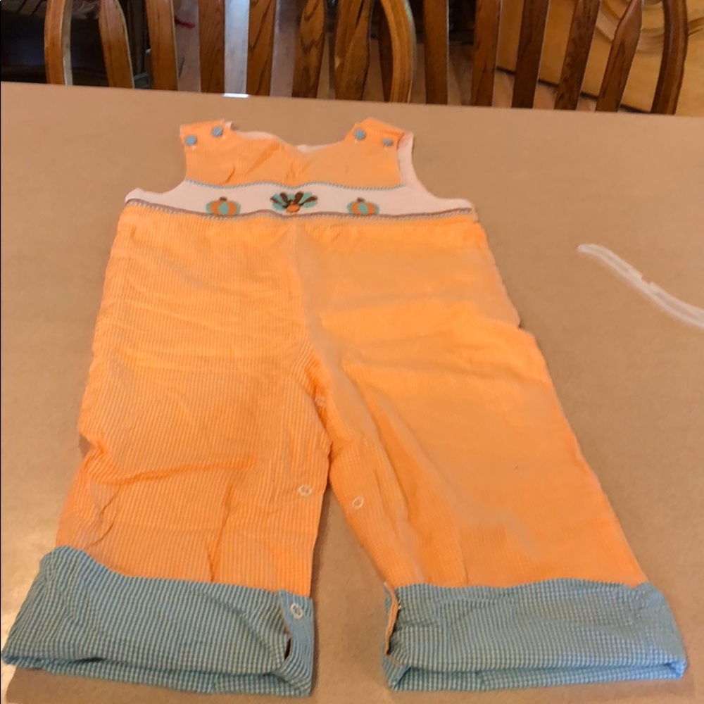 Boys Pumpkin/Turkey Smocked Overalls